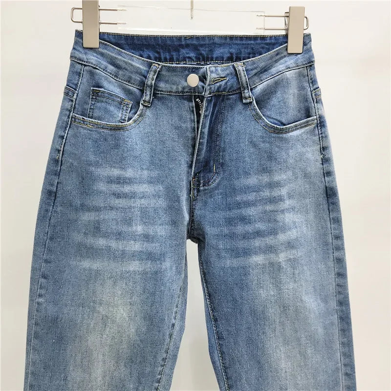 Mystic Island Elegant Casual Heavy Industry Nail Bead Sequin Lace Hollow Jeans