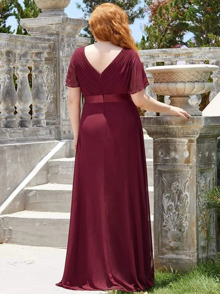 Detroit Plus Size Evening Long Elegant A Line V Neck Ruffles Chiffon Formal Dress