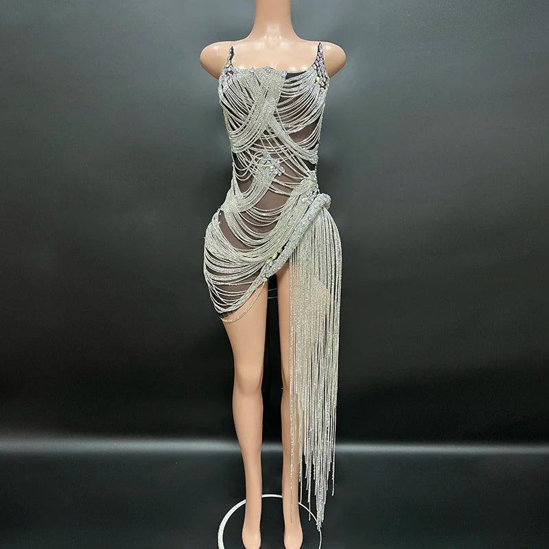 Bethel Park Bling Laser Diamond Fringed Stunning Stage Dress