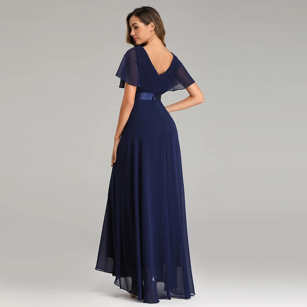 Kerney Elegant V Neck Ruffles Chiffon Formal Evening Gown Dress