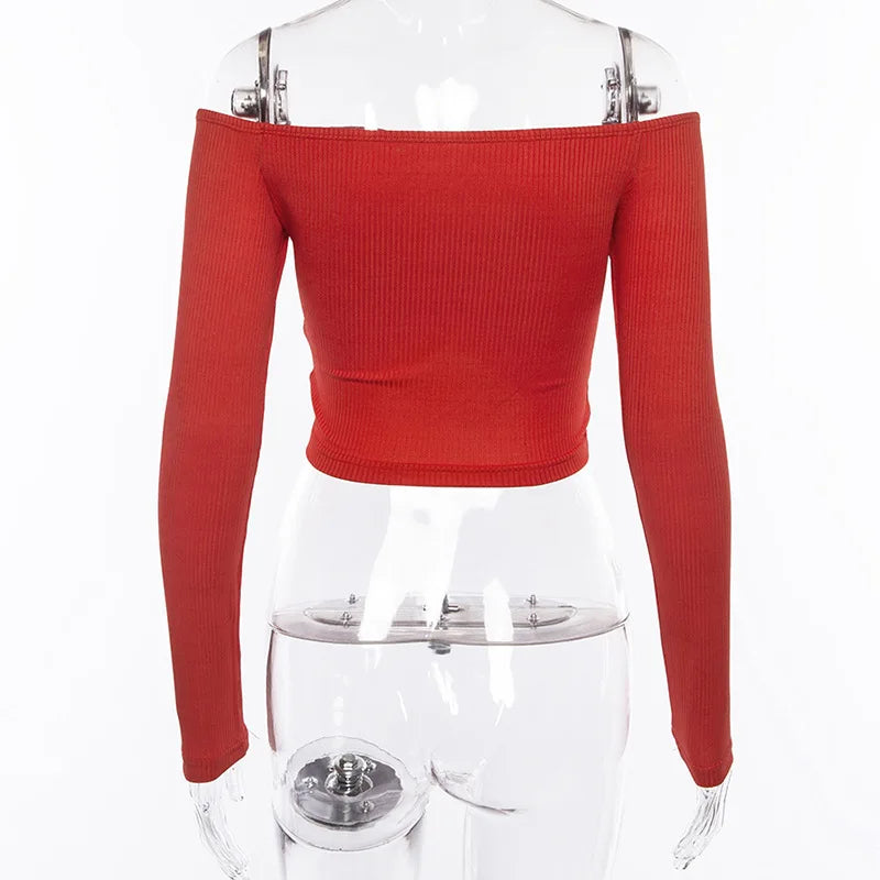 Marte Club Fashion Long Sleeve Off Shoulder Solid Color Blouse