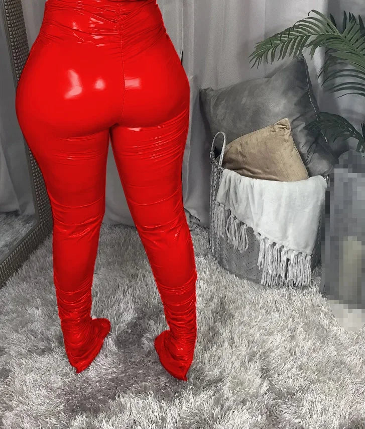 Chemung PU Leather Warming Colorfull Elegant Trousers