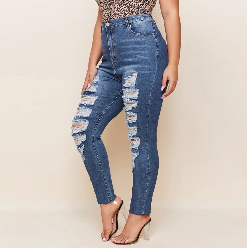 Berwick Casual Vintage Skinny Ripped Denim Trousers