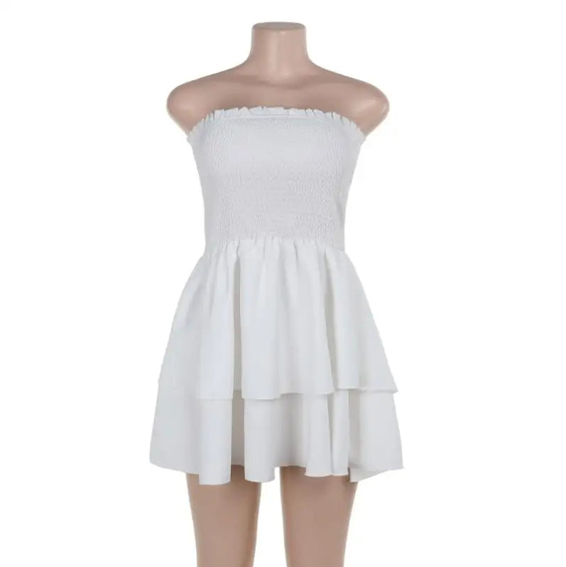 Wood Ridge Backless Off Shoulder Ruffle Sleeveless Female Cake Hem Mini Dress