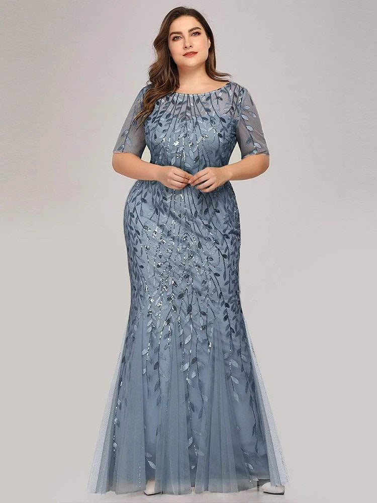 Creek Mountain Plus Size Sequin Mesh Mermaid Slim Evening Dress