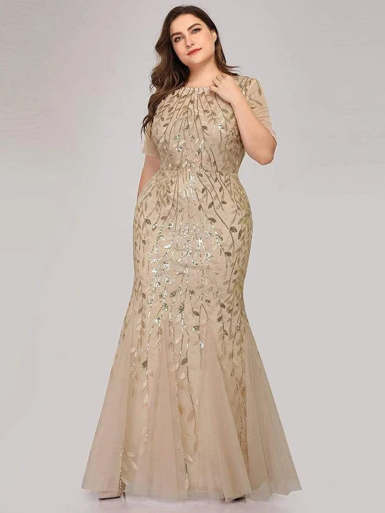 Creek Mountain Plus Size Sequin Mesh Mermaid Slim Evening Dress