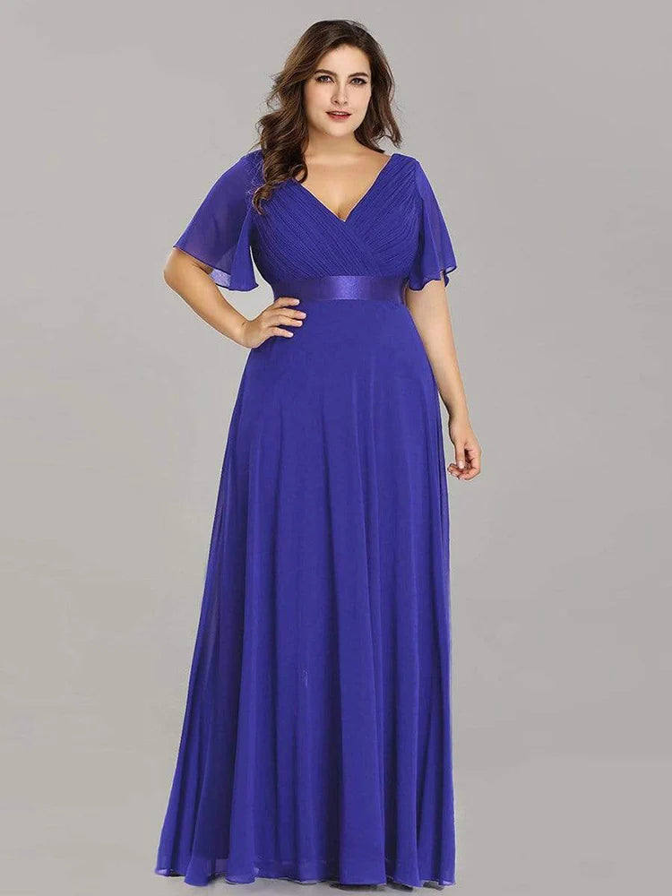 Detroit Plus Size Evening Long Elegant A Line V Neck Ruffles Chiffon Formal Dress