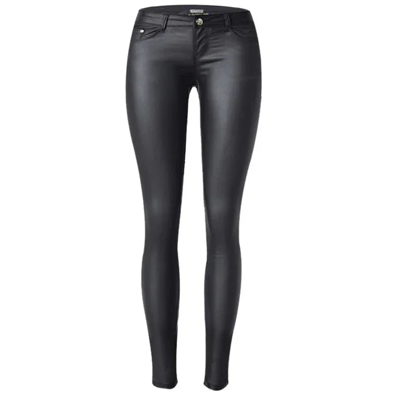 Staten Island Low Waist Faux Pu Leather Pants Punk Gothic Lady Skinny Pencil Trousers