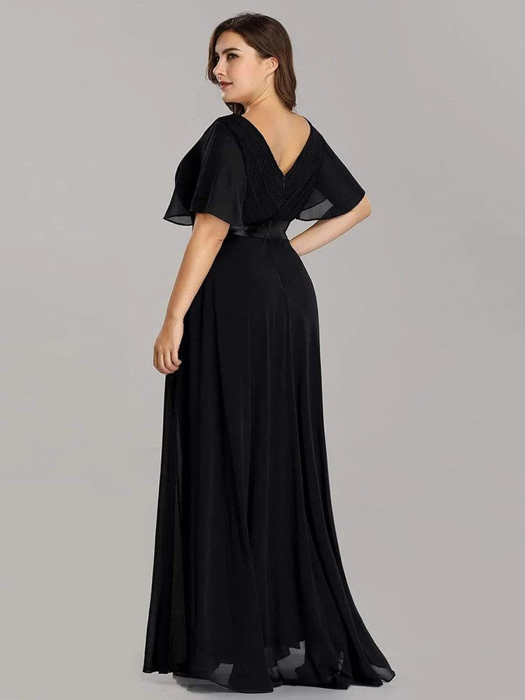 Detroit Plus Size Evening Long Elegant A Line V Neck Ruffles Chiffon Formal Dress