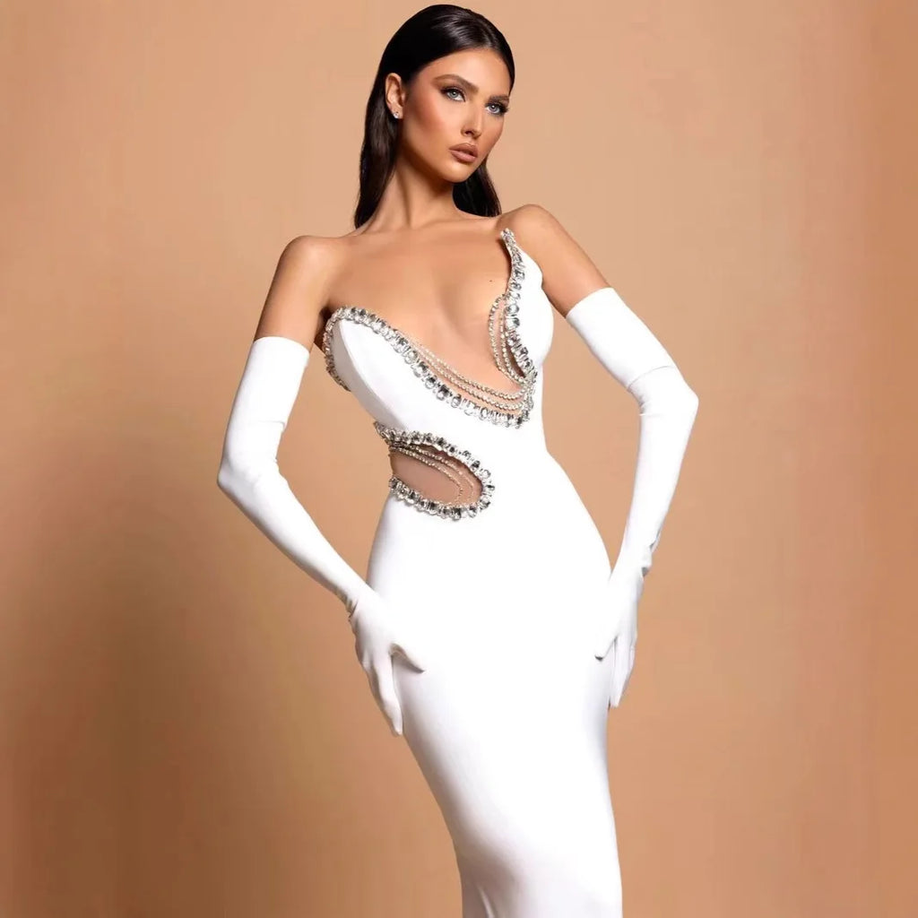 Mount Tabor High Quality Europe Sexy Maxi Empire Diamonds Lace Dress