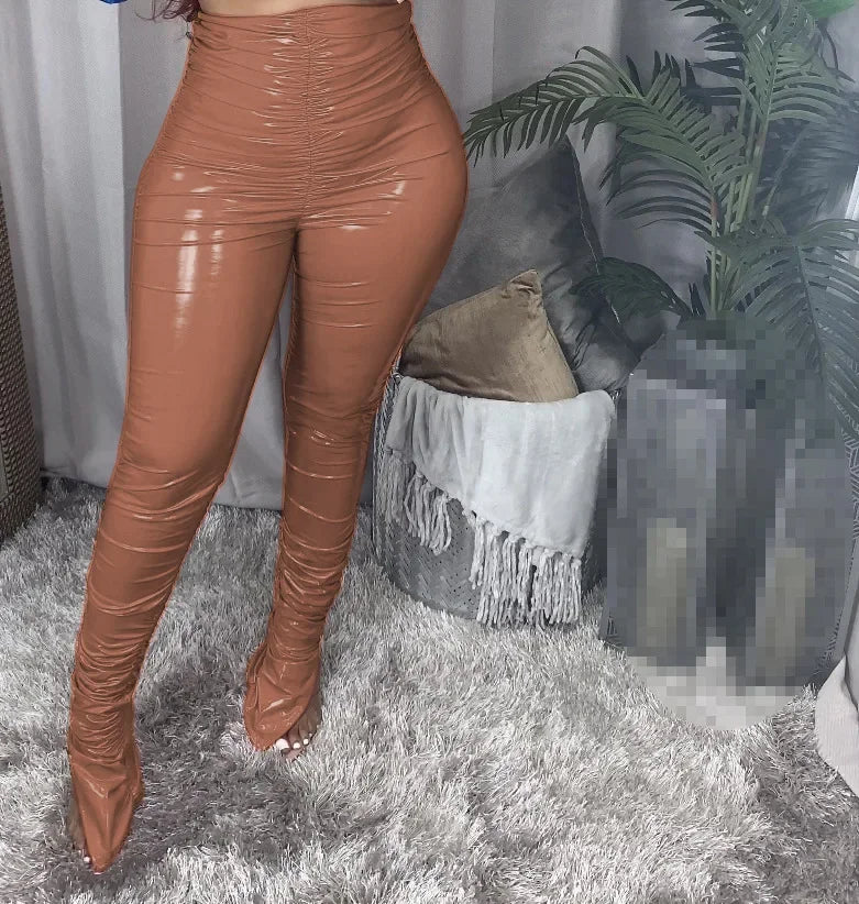 Chemung PU Leather Warming Colorfull Elegant Trousers