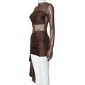 Hadley Mesh Stretch Casual Dress With Ruched Round Neck