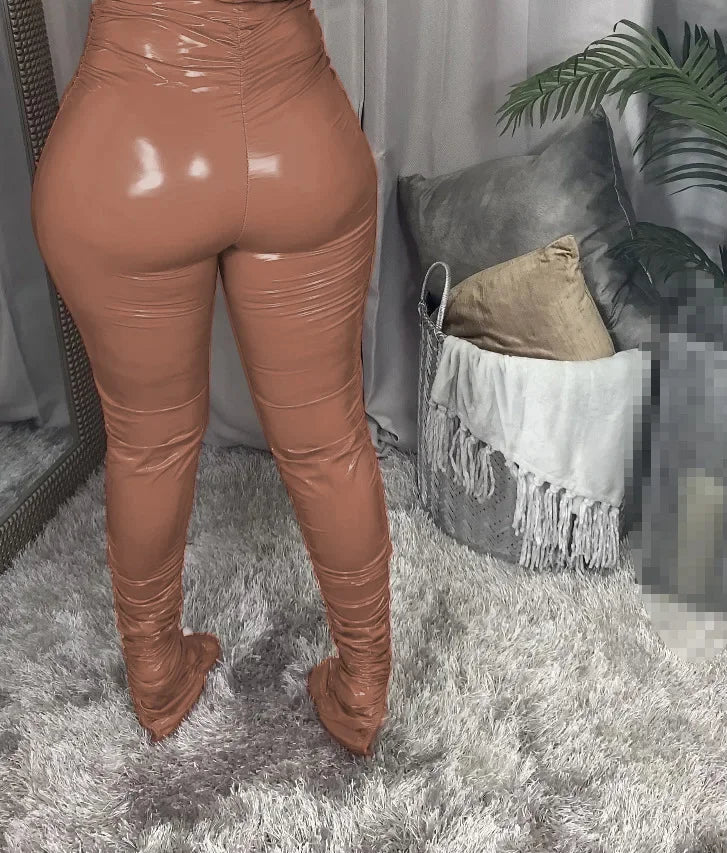 Chemung PU Leather Warming Colorfull Elegant Trousers