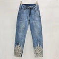 Mystic Island Elegant Casual Heavy Industry Nail Bead Sequin Lace Hollow Jeans