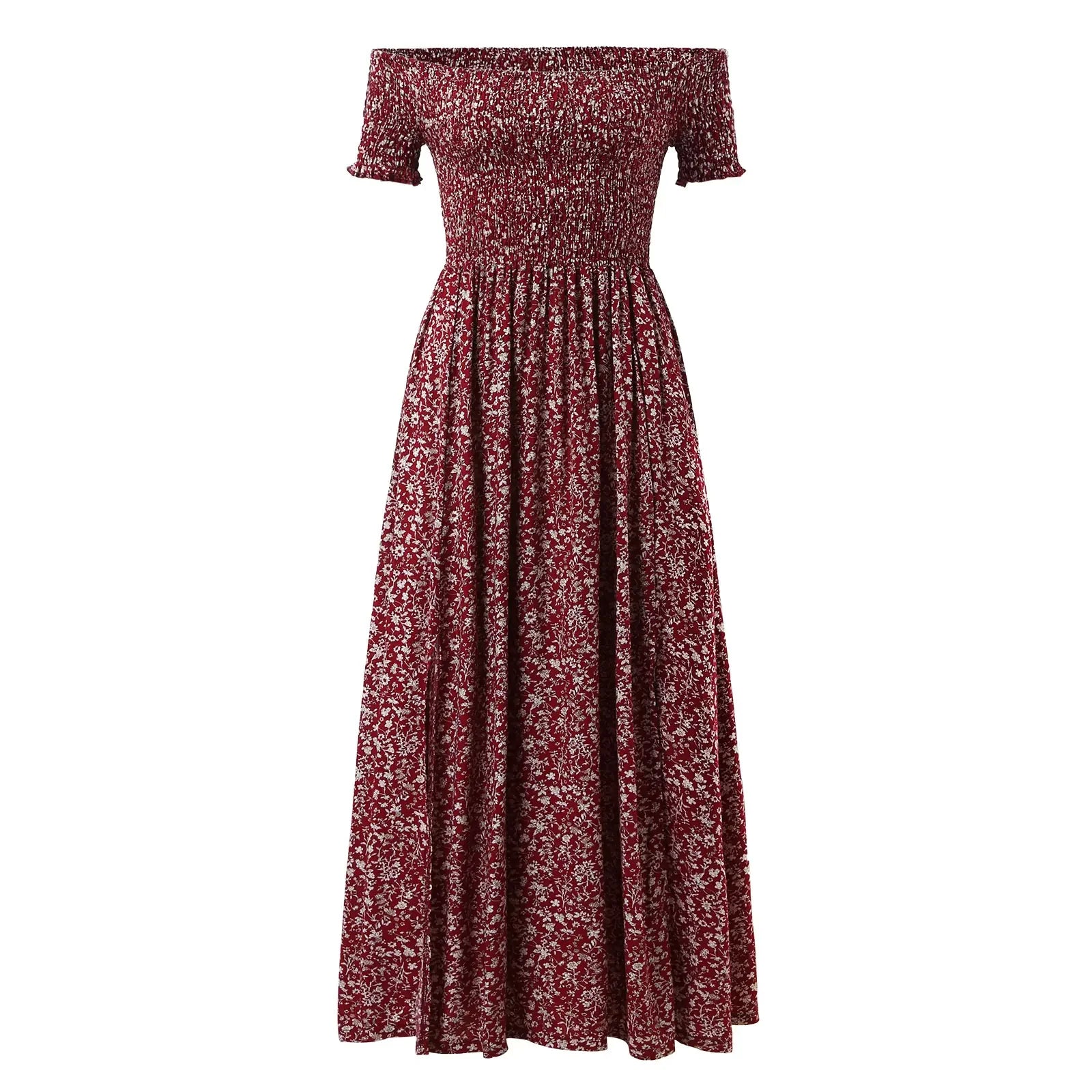 Plus Size Floral Print Off-Shoulder Summer Dress