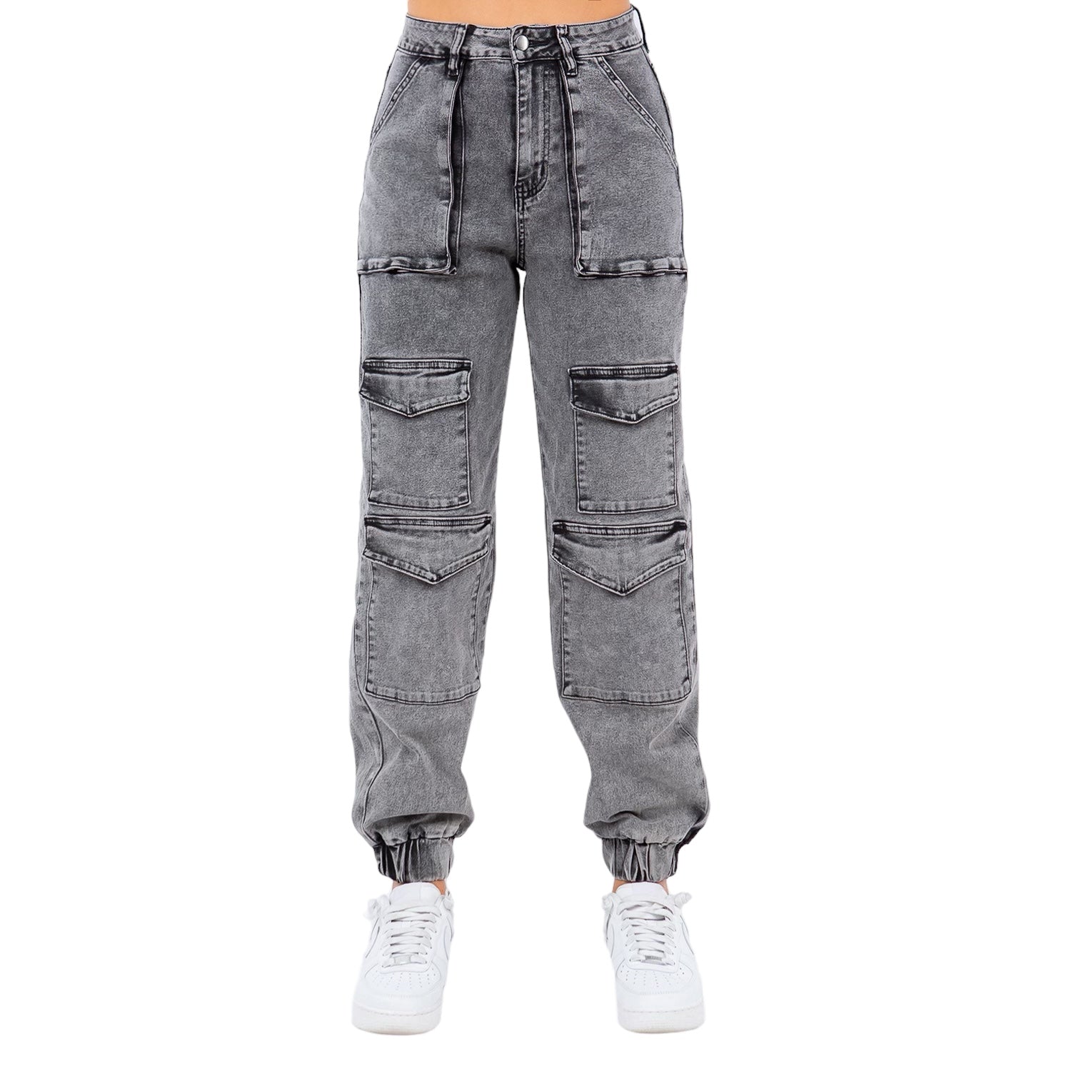 Acid Wash Denim Multi Pocket Joggers
