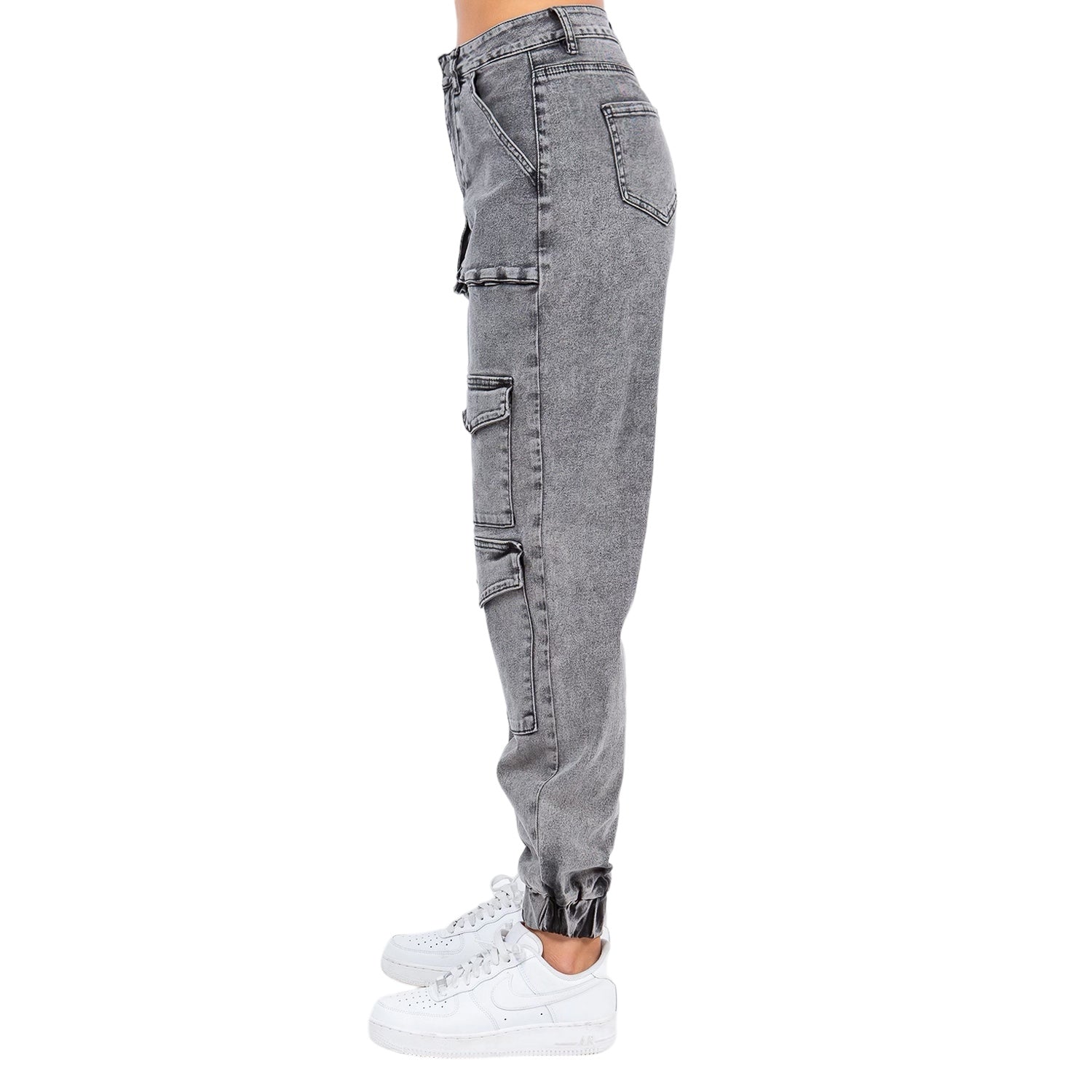 Acid Wash Denim Multi Pocket Joggers