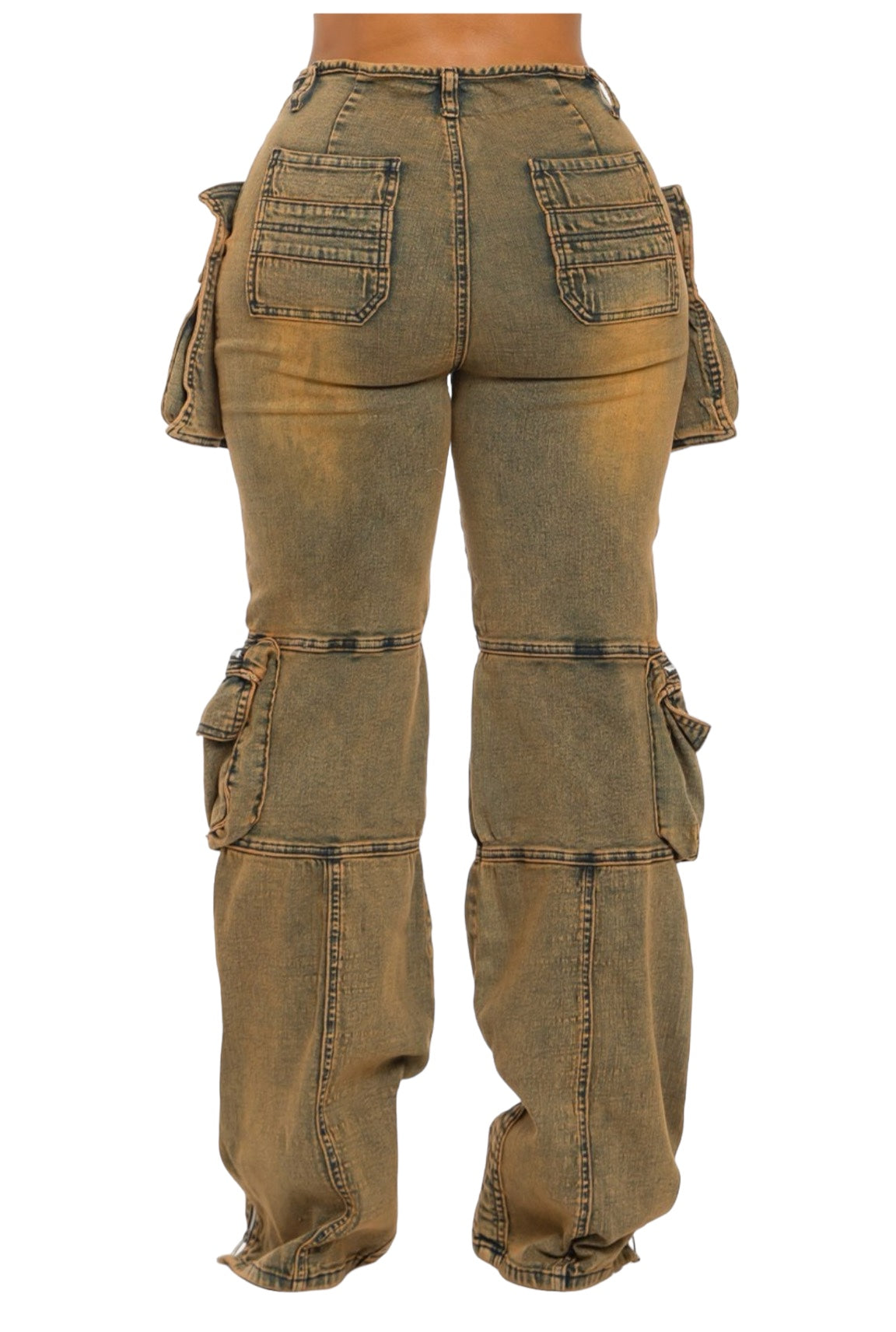 Acid Wash Cargo Denim Pants