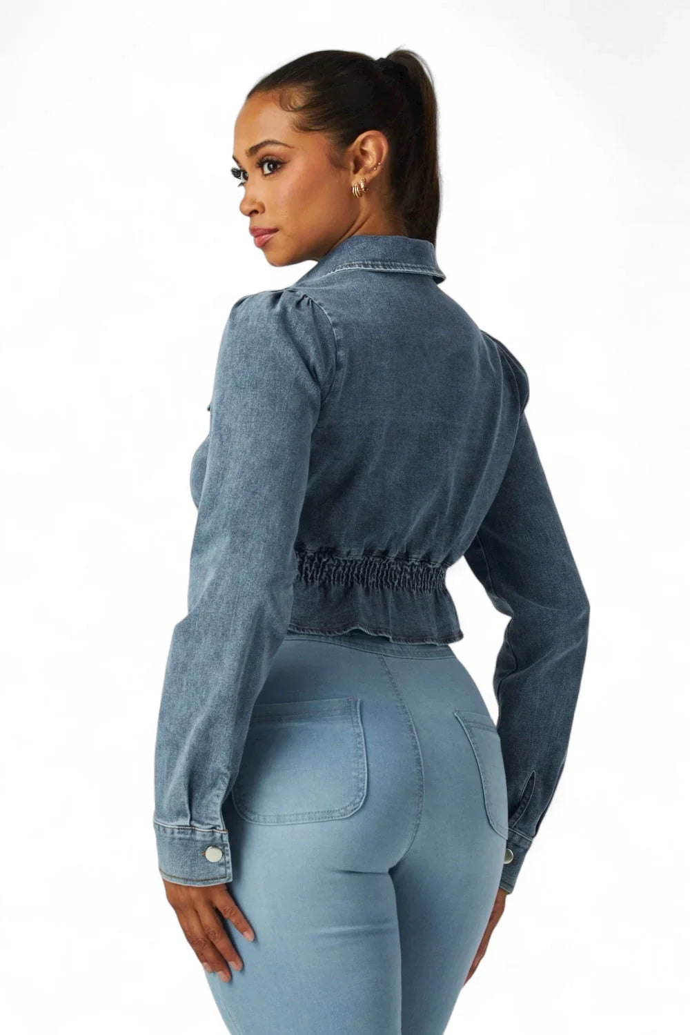 Zaida Smocked Waist Cotton Crop Jacket