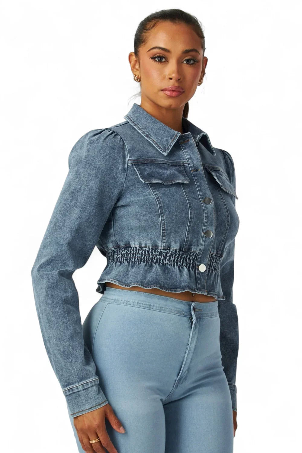 Zaida Smocked Waist Cotton Crop Jacket