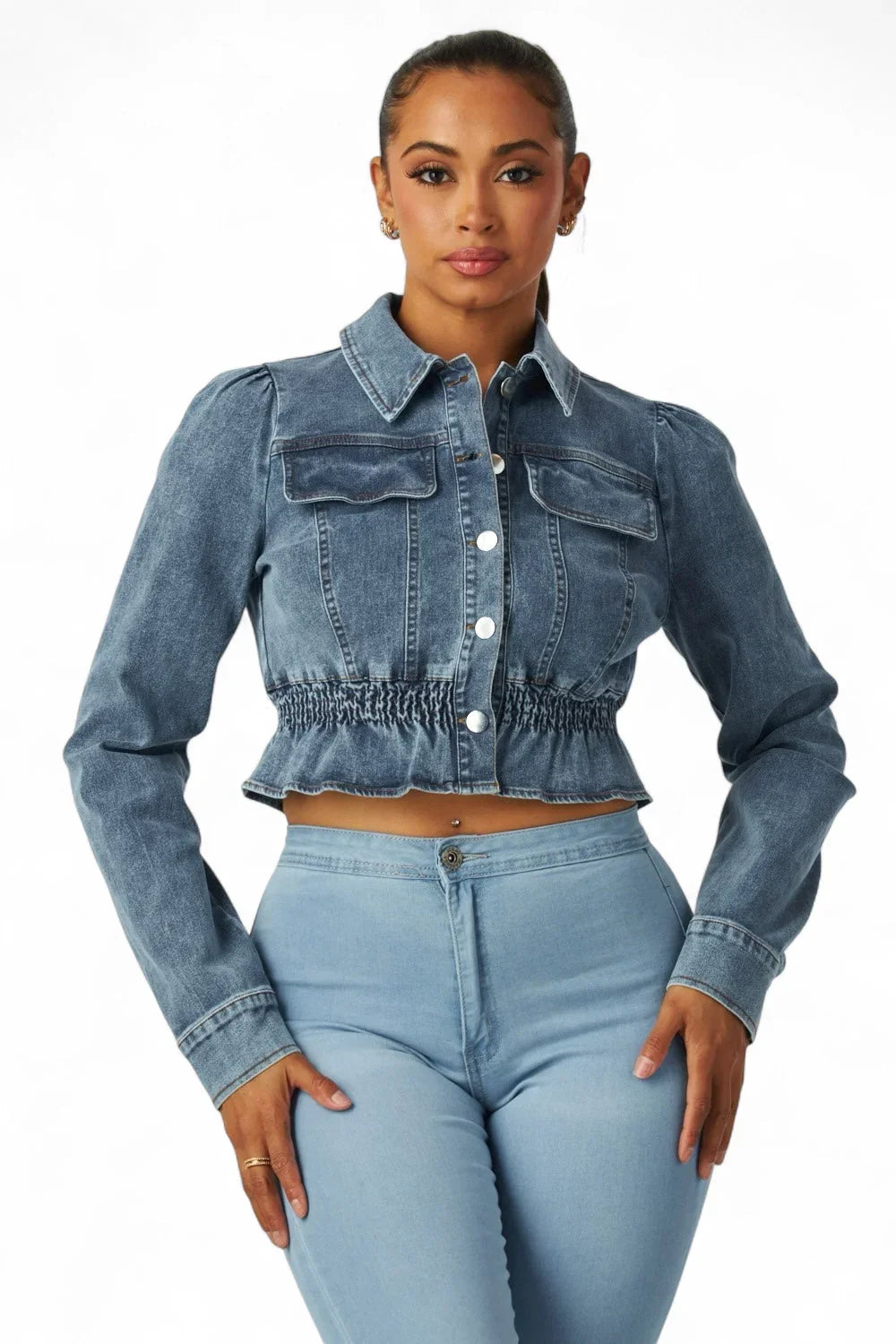 Zaida Smocked Waist Cotton Crop Jacket