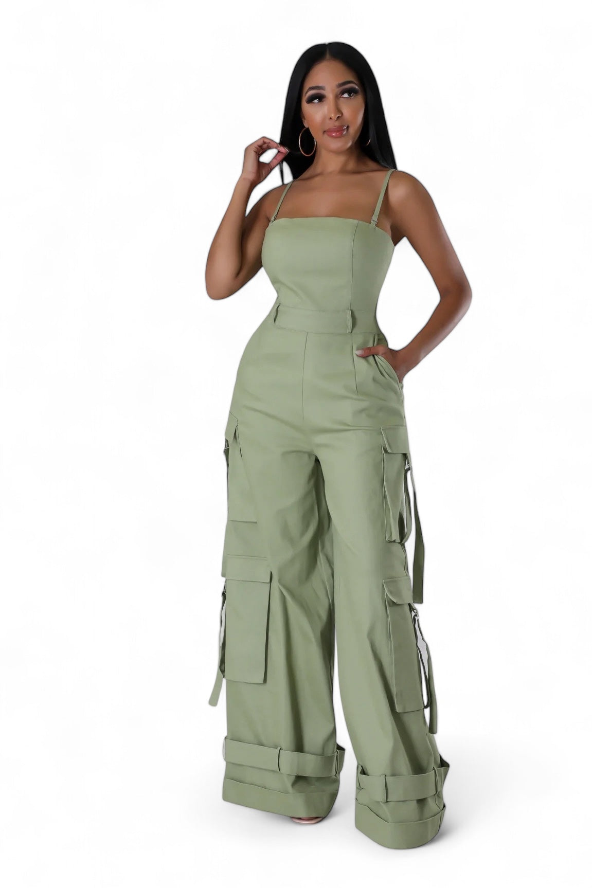 Comfortable Spaghetti Crop Wide Leg Cargo Jumpsuit