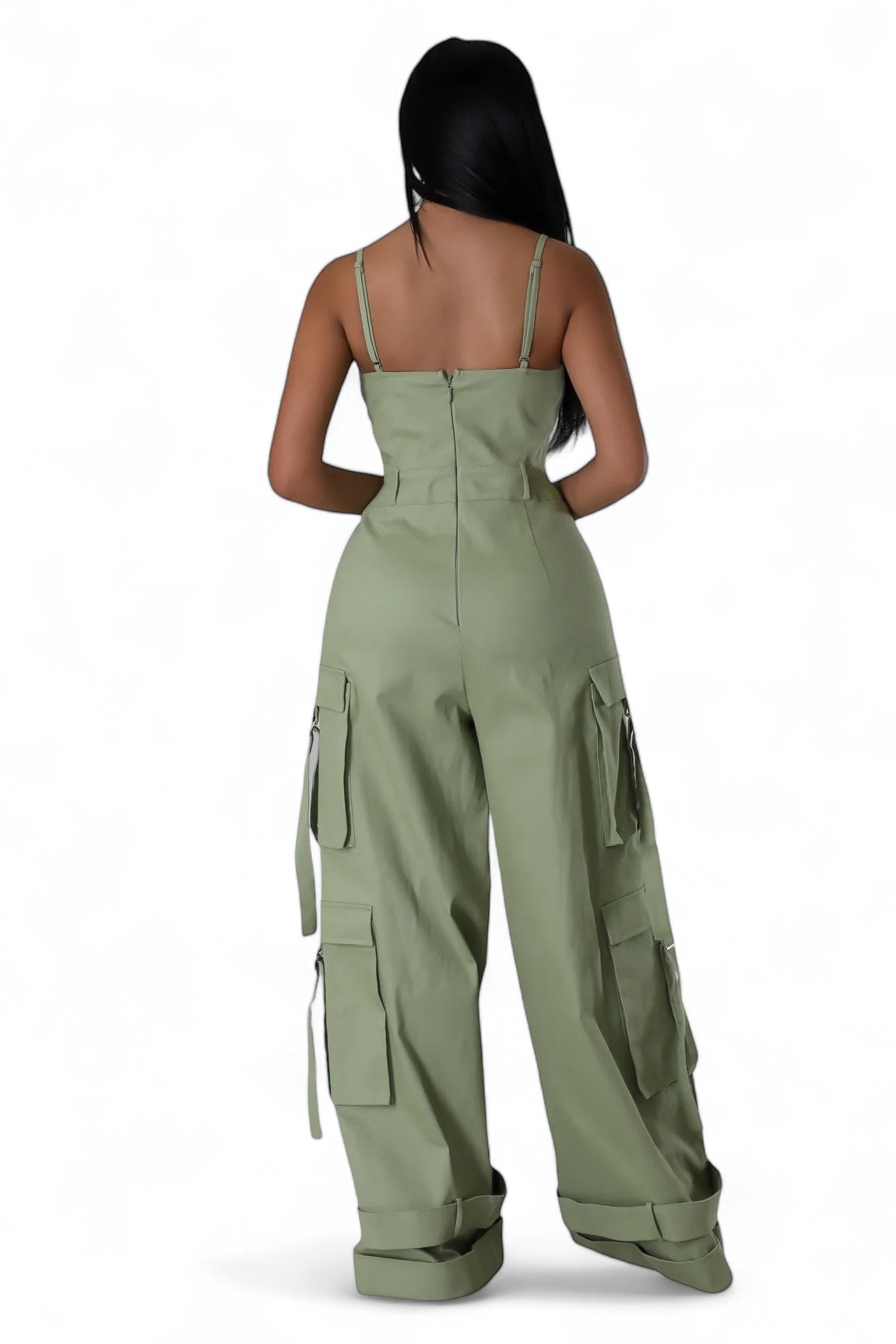 Comfortable Spaghetti Crop Wide Leg Cargo Jumpsuit
