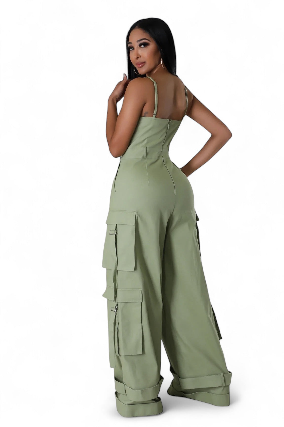 Comfortable Spaghetti Crop Wide Leg Cargo Jumpsuit