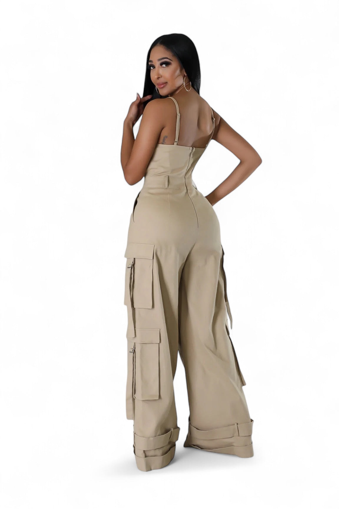 Comfortable Spaghetti Crop Wide Leg Cargo Jumpsuit