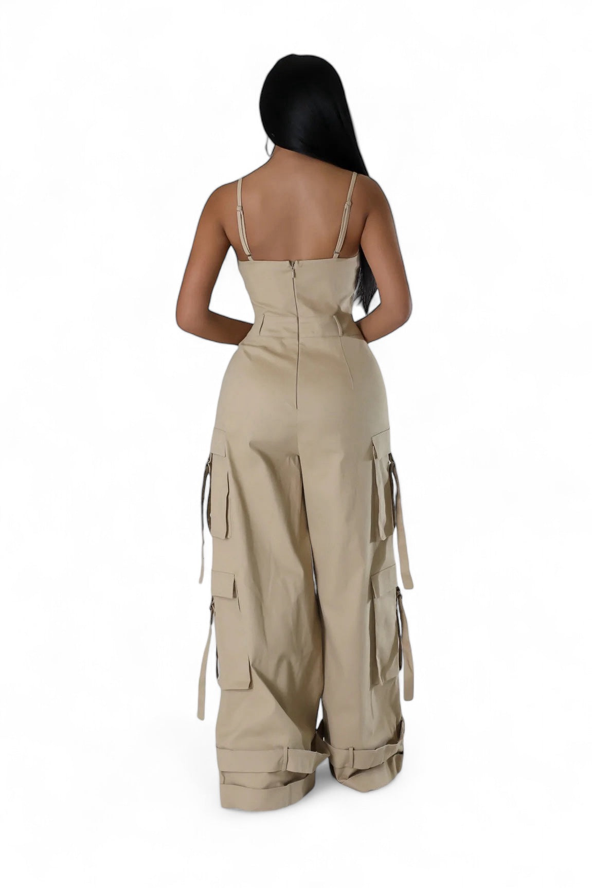 Comfortable Spaghetti Crop Wide Leg Cargo Jumpsuit
