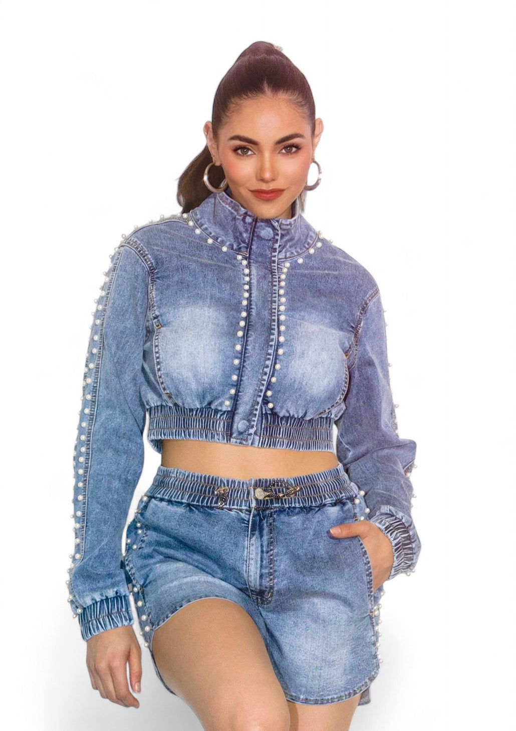 Amanda Flattering Pearl Track Blue Jacket