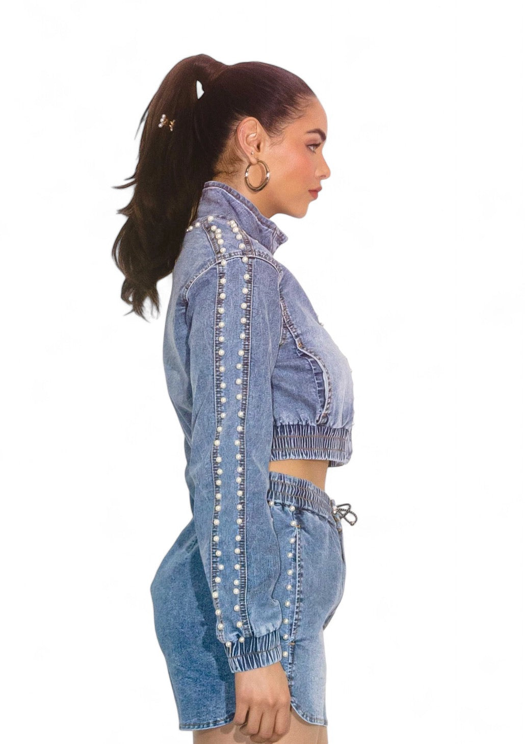 Amanda Flattering Pearl Track Blue Jacket