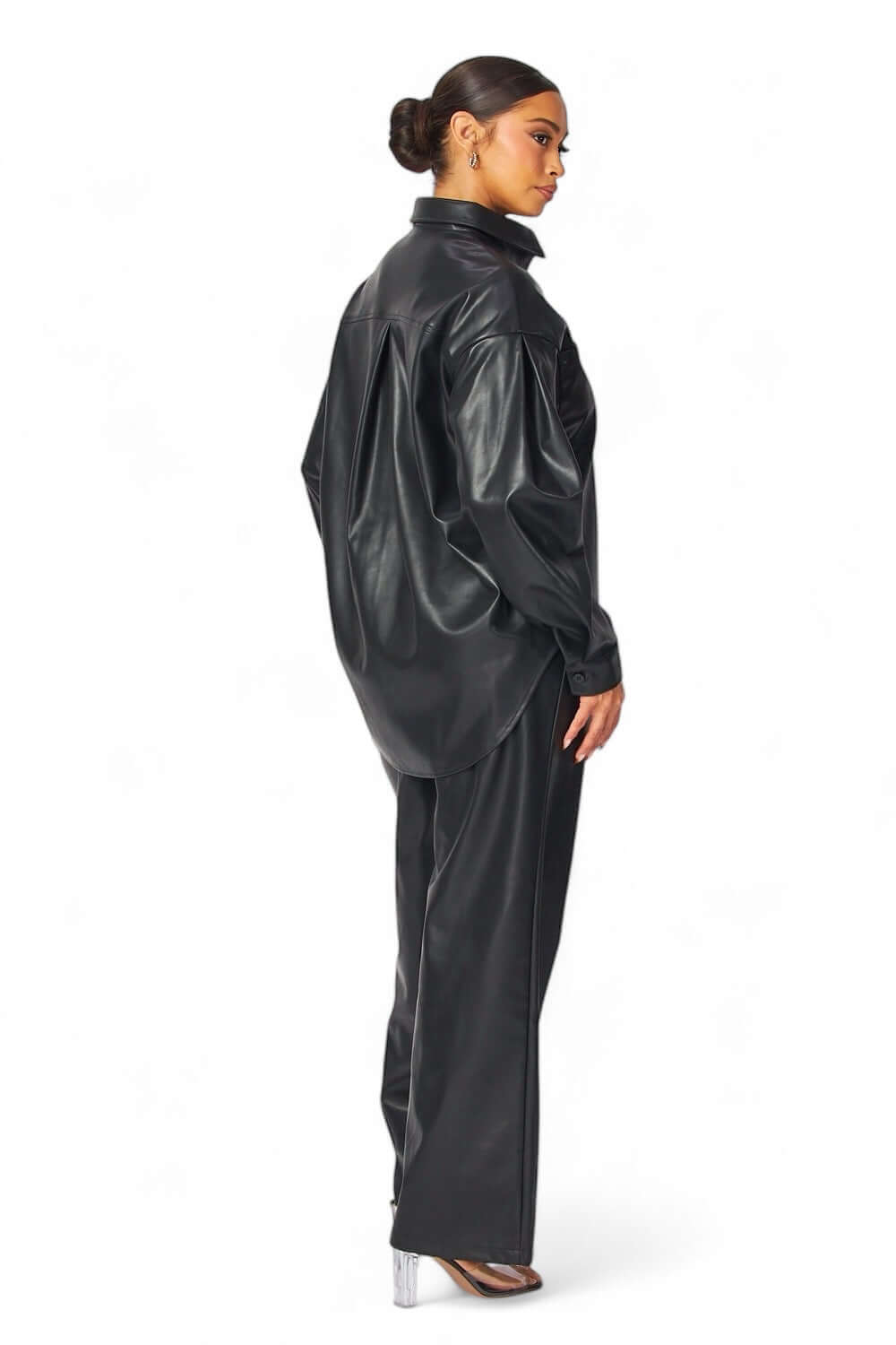 Emery Vegan Leather Button Down Classic Two Piece Set