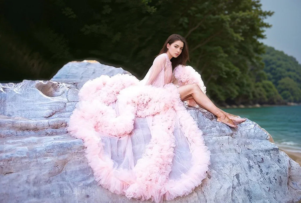 Tulle Ruffled Sleeves Fringe Multi-Color Custom Robe for Theme Photo Shoot
