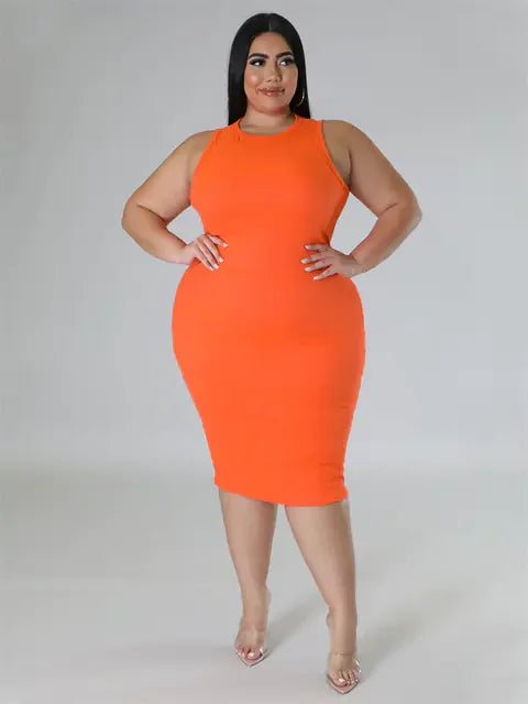 Plus Size Women's Elegant Solid Print Midi Dress