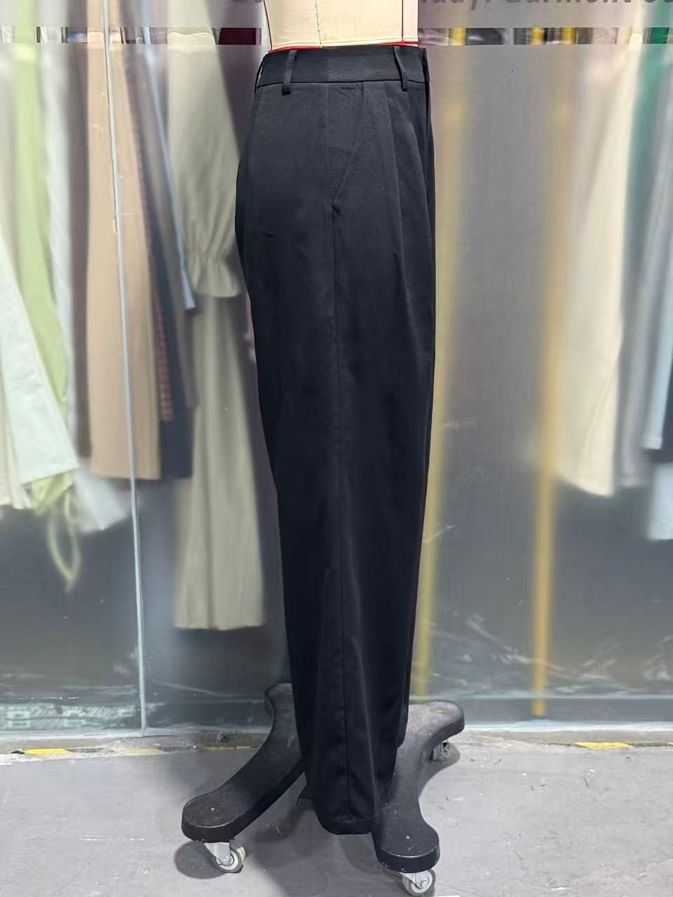 Loose High Waist Black Draping Spring Autumn Work Pant Business Straight Leg Casual High Grade Ladies Work Pant