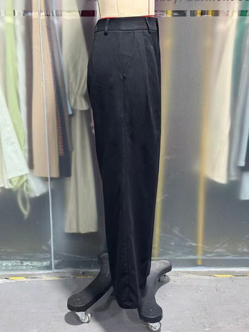 Loose High Waist Black Draping Spring Autumn Work Pant Business Straight Leg Casual High Grade Ladies Work Pant