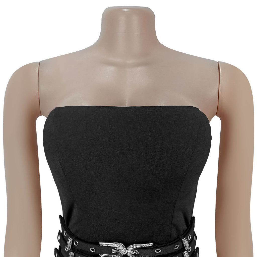 Women Wear Casual Sexy Tube Top Metal Buckle Jumpsuit
