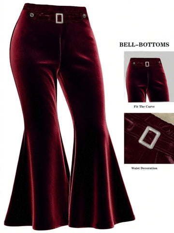 Autumn Winter All Matching Metal Decoration Plus Size Pleuche Wide Leg Pants Casual Pants