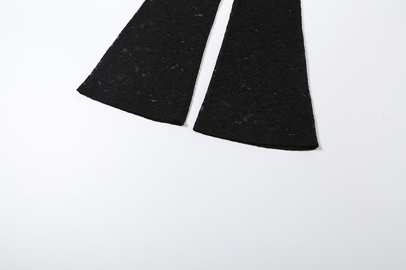 Autumn Winter Women Lace Stitching Sleeveless Sexy High Waist Slim Fit Micro Pull Jumpsuit