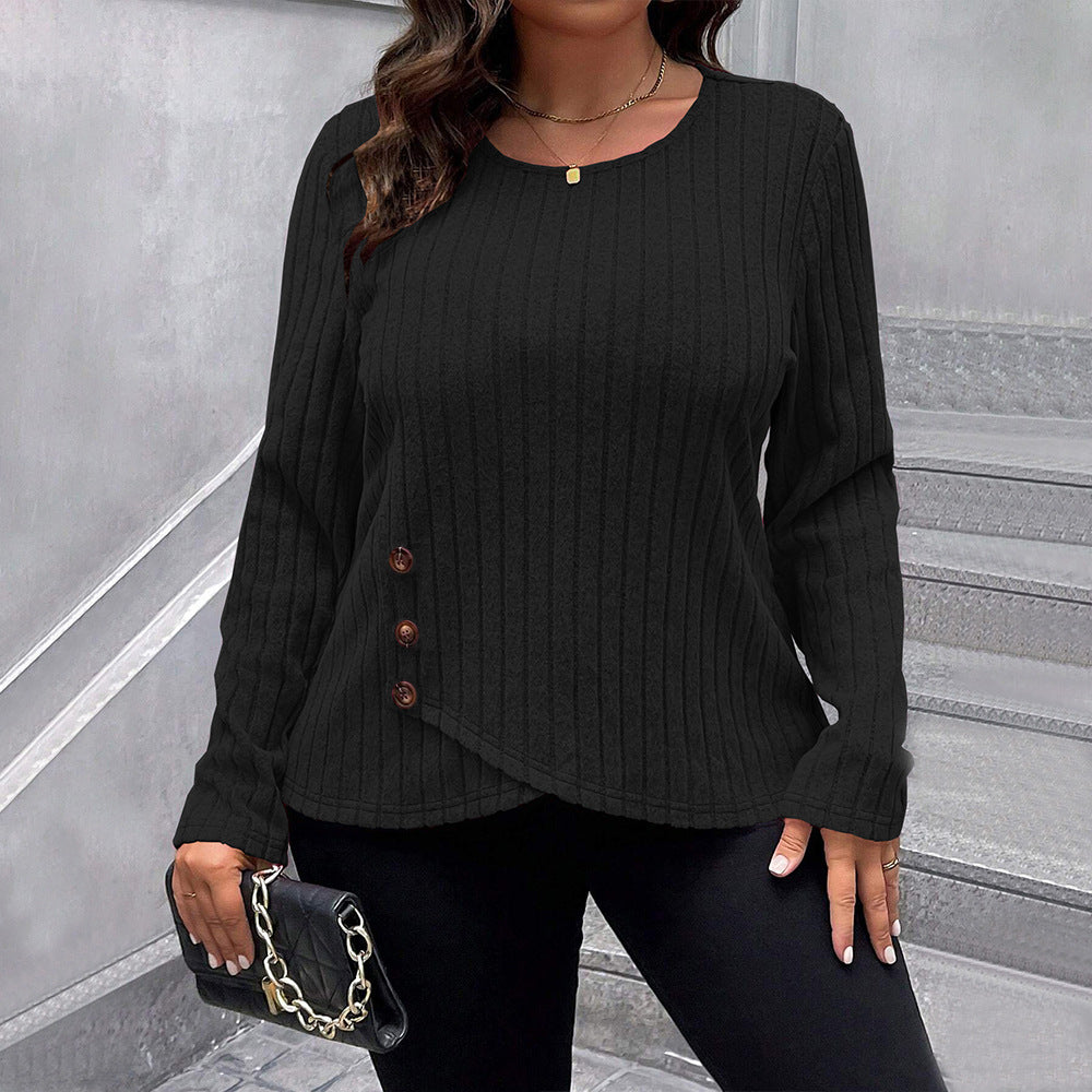Plus Size Women Simple T shirt Autumn Winter All Match Office Slim Fit Underwear Top