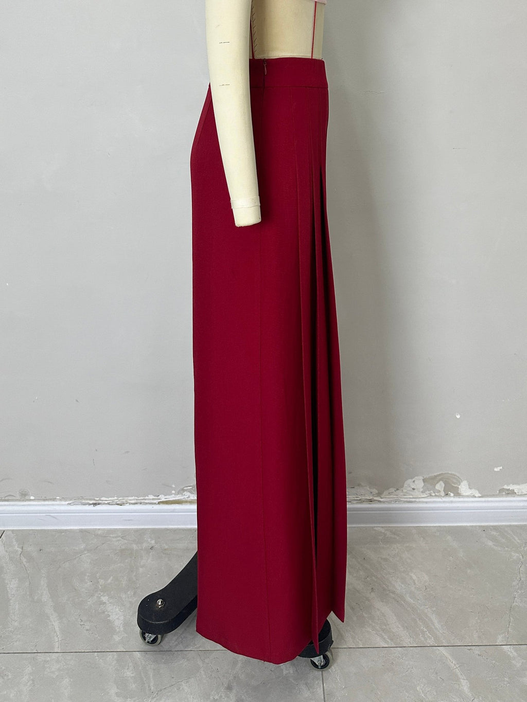 Solid Color High Waist Ruched Waist Slimming Design Waist Pantskirt Flab Hiding Modified Leg Wide Leg Pants
