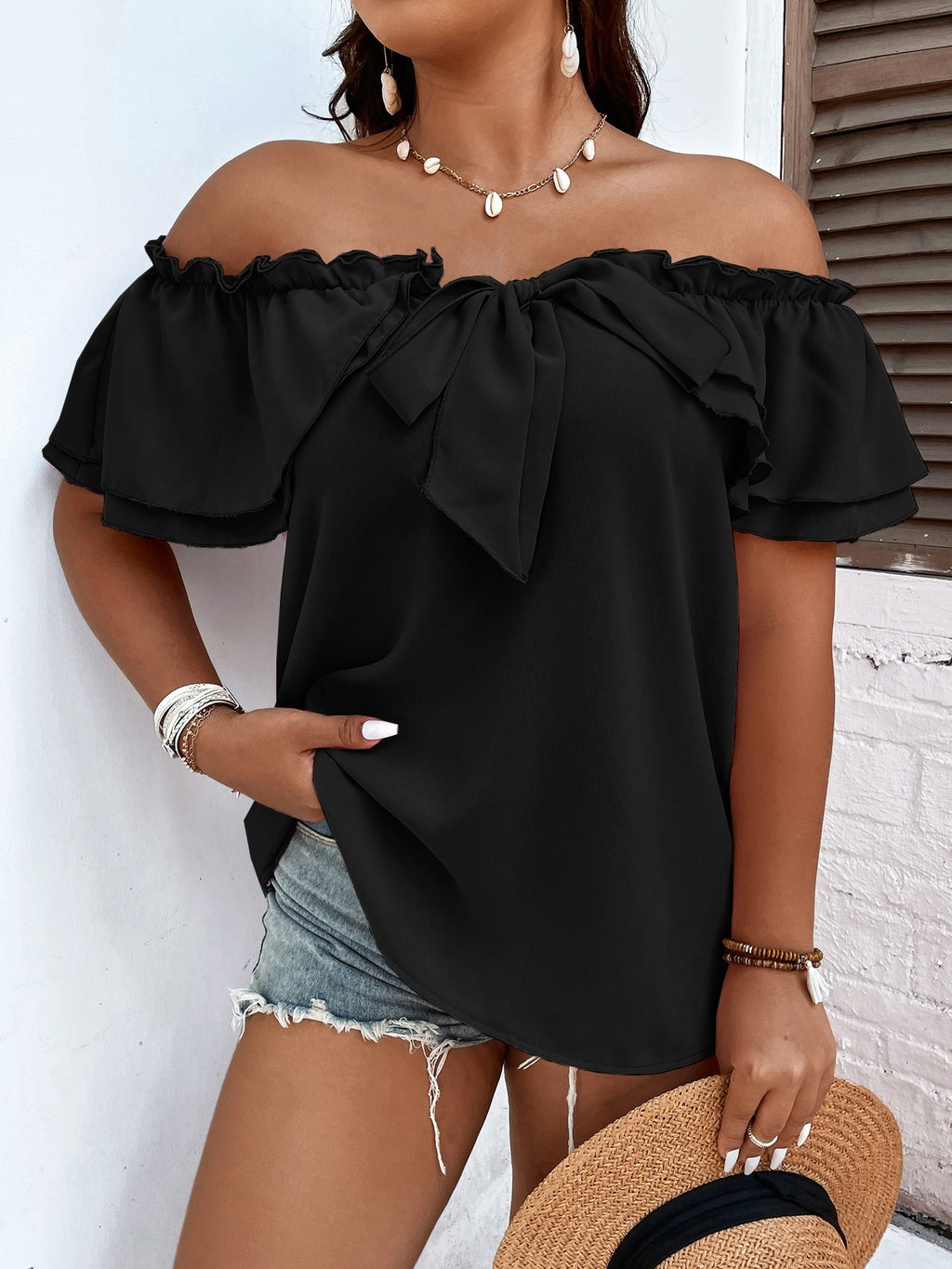 Plus Size Women All Match Office T shirt Spring Summer One Neck Bow Top