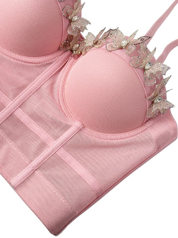 Sabana Perdida Three Dimensional Butterfly Decorative Camisole Mesh Sexy Top