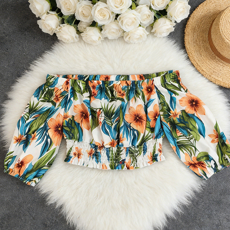 Spring Women Printed off Neck Crop