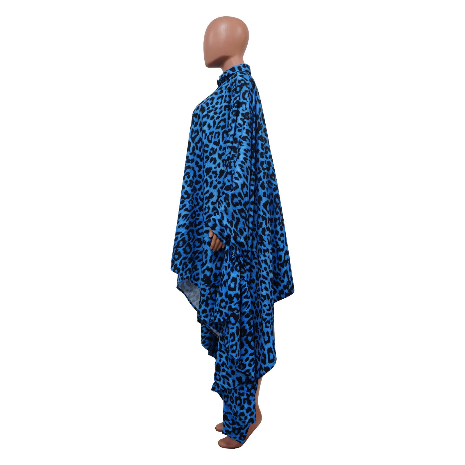 Plus Size Women Autumn Winter Leopard Shawl Long Shirt