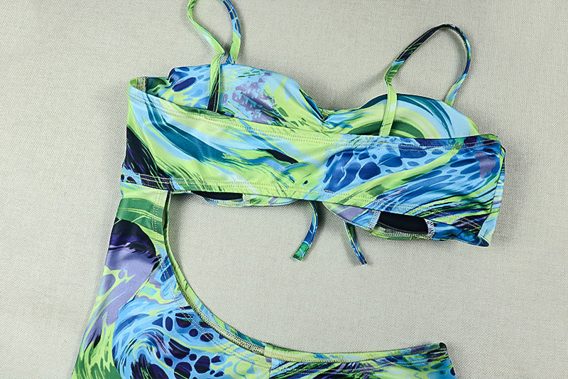 Special Women Clothing Printed Asymmetric Sexy Bandeau Jumpsuit Lace up Cropped Exposed Jumpsuit