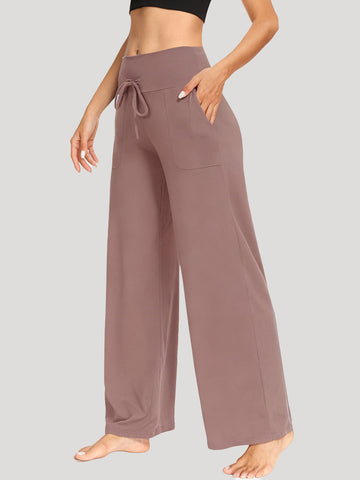 Tied High Waist Straight Leg Pants Autumn Winter Ladies Wide Leg Casual Trousers Drape Sports Yoga Pants