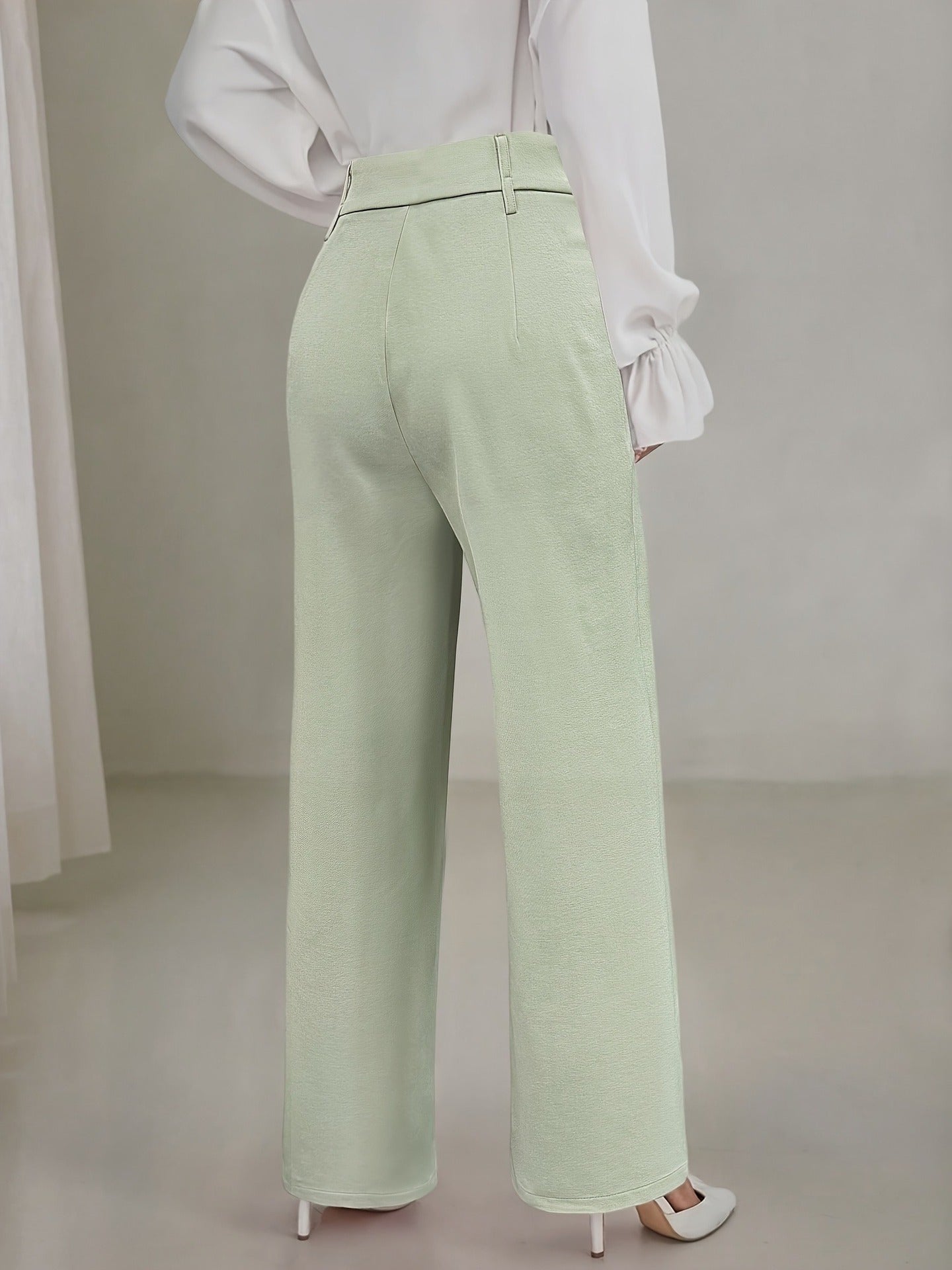 Professional Work Pant Casual Woven Solid Color Double Pocket Women Straight Leg Pants Trousers