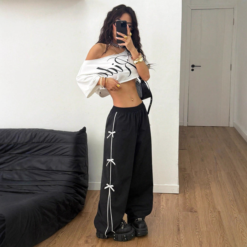 Elastic Waist Small Straight Leg Pants Loose Design Slimming Autumn Winter Casual Pants